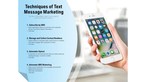 Techniques Of Text Message Marketing Ppt PowerPoint Presentation Inspiration Graphic Tips PDF