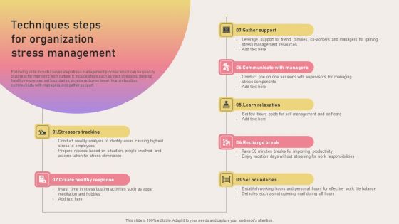 Techniques Steps For Organization Stress Management Introduction PDF Techniques Steps For Organization Stress Management Introduction PDF