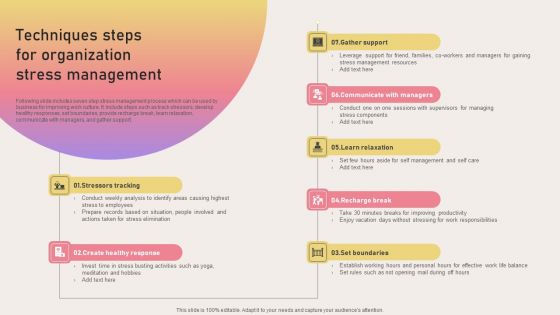 Techniques Steps For Organization Stress Management Introduction PDF