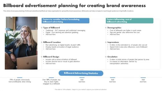 Techniques To Boost Brand Awareness Billboard Advertisement Planning For Creating Brand Information PDF