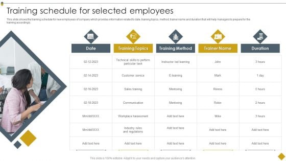 Techniques To Boost Selection Process Training Schedule For Selected Employees Elements PDF