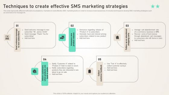 Techniques To Create Effective SMS Marketing Strategies Ppt PowerPoint Presentation File Example File PDF