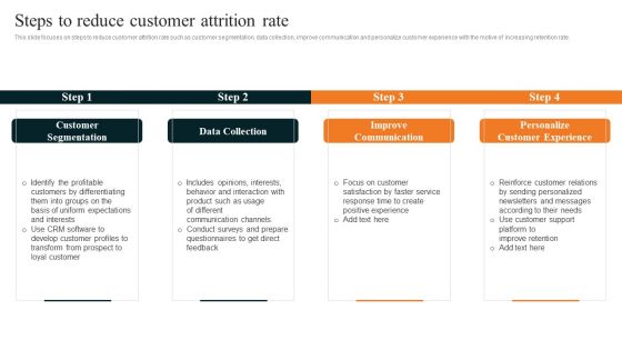 Techniques To Decrease Customer Steps To Reduce Customer Attrition Rate Brochure PDF