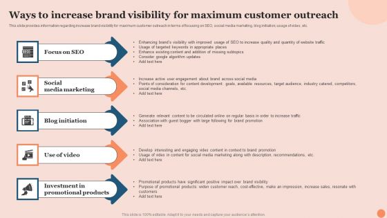 Techniques To Elevate Brand Visibility Ways To Increase Brand Visibility For Maximum Customer Outreach Designs PDF