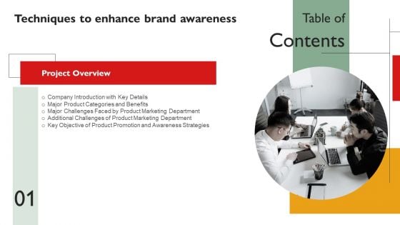 Techniques To Enhance Brand Awareness Table Of Contents Summary PDF