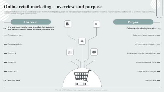 Techniques To Enhance Customer Engagement Via Digital Platforms Online Retail Marketing Overview And Purpose Demonstration PDF