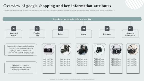 Techniques To Enhance Customer Engagement Via Digital Platforms Overview Of Google Shopping And Key Information Attributes Background PDF Techniques To Enhance Customer Engagement Via Digital Platforms Overview Of Google Shopping And Key Information Attributes Background PDF