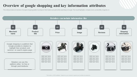 Techniques To Enhance Customer Engagement Via Digital Platforms Overview Of Google Shopping And Key Information Attributes Background PDF