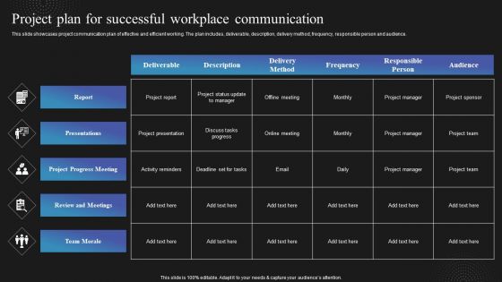 Techniques To Enhance Employee Project Plan For Successful Workplace Communication Background PDF