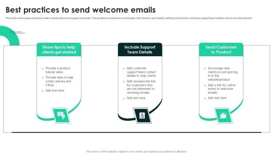 Techniques To Enhance User Onboarding Journey Best Practices To Send Welcome Emails Brochure PDF