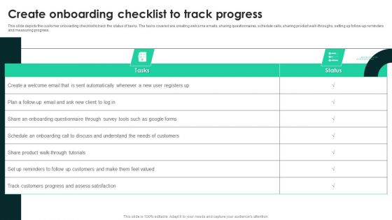 Techniques To Enhance User Onboarding Journey Create Onboarding Checklist To Track Progress Background PDF