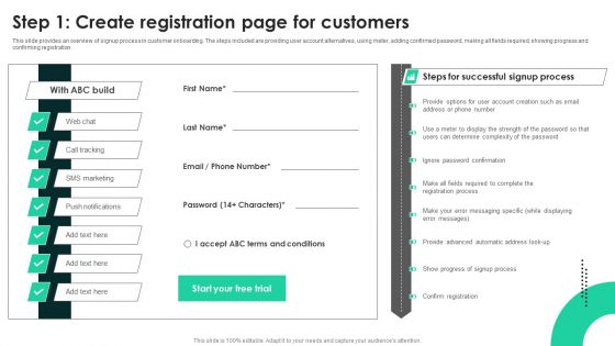 Techniques To Enhance User Onboarding Journey Step 1 Create Registration Page For Customers Themes PDF