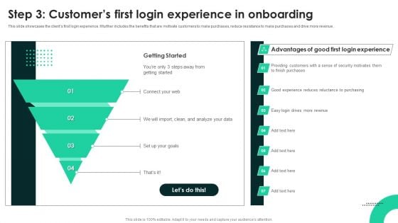 Techniques To Enhance User Onboarding Journey Step 3 Customers First Login Experience In Onboarding Guidelines PDF