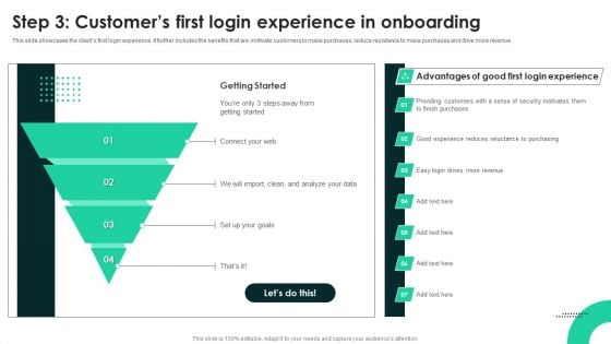 Techniques To Enhance User Onboarding Journey Step 3 Customers First Login Experience In Onboarding Guidelines PDF Techniques To Enhance User Onboarding Journey Step 3 Customers First Login Experience In Onboarding Guidelines PDF