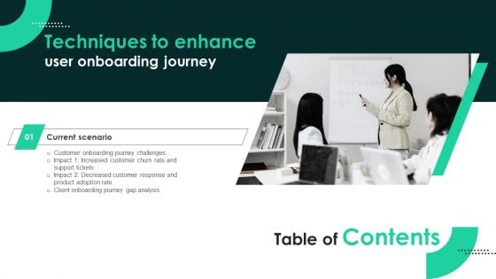 Techniques To Enhance User Onboarding Journey Table Of Contents Information PDF