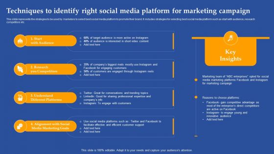 Techniques To Identify Right Social Media Platform For Marketing Campaign Ppt Infographic Template Visuals PDF Techniques To Identify Right Social Media Platform For Marketing Campaign Ppt Infographic Template Visuals PDF