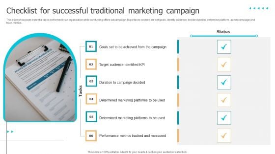 Techniques To Implement Checklist For Successful Traditional Marketing Campaign Introduction PDF