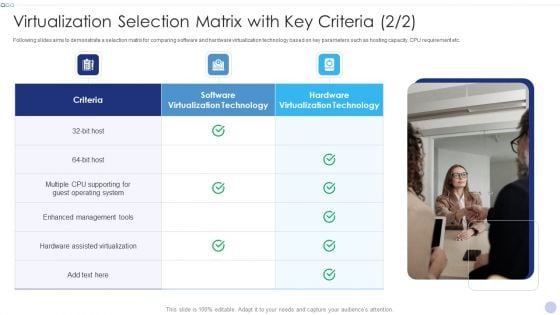 Techniques To Implement Cloud Infrastructure Virtualization Selection Matrix With Key Criteria Themes PDF