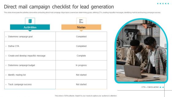 Techniques To Implement Direct Mail Campaign Checklist For Lead Generation Elements PDF