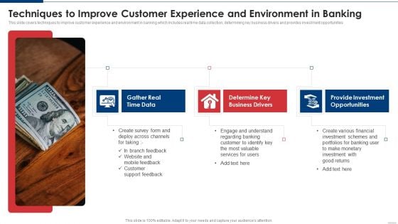 Techniques To Improve Customer Experience And Environment In Banking Demonstration PDF