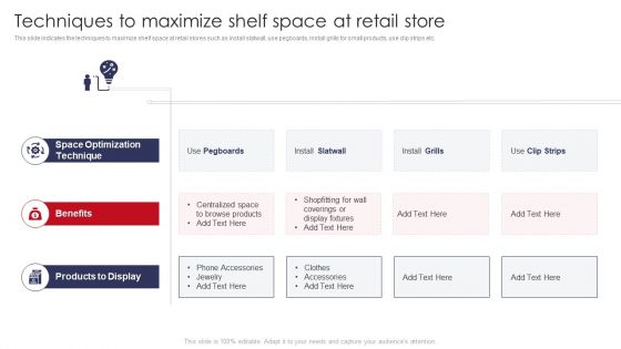 Techniques To Maximize Shelf Space At Retail Store Retail Outlet Operations Sample PDF