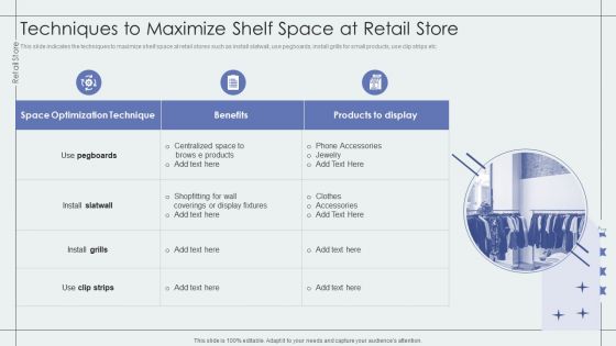 Techniques To Maximize Shelf Space At Retail Store Retail Outlet Performance Assessment Designs PDF