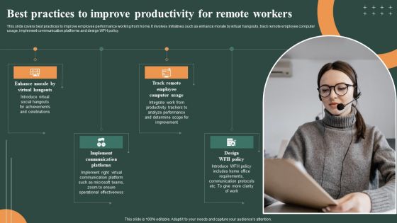 Techniques To Optimize Best Practices To Improve Productivity For Remote Workers Themes PDF