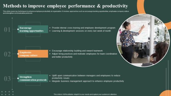 Techniques To Optimize Methods To Improve Employee Performance And Productivity Infographics PDF