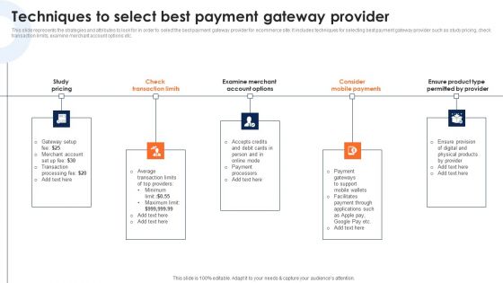 Techniques To Select Best Payment Gateway Provider Deploying Ecommerce Order Management Brochure PDF Techniques To Select Best Payment Gateway Provider Deploying Ecommerce Order Management Brochure PDF