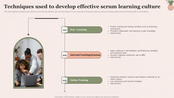 Techniques Used To Develop Effective Scrum Learning Culture Demonstration PDF