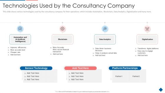 Technologies Used By The Consultancy Company Background PDF