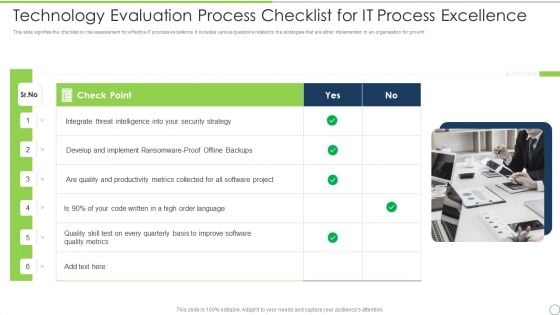 Technology Evaluation Process Checklist For IT Process Excellence Rules PDF