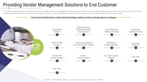 Technology Facility Maintenance And Provider Providing Vendor Management Solutions To End Customer Clipart PDF