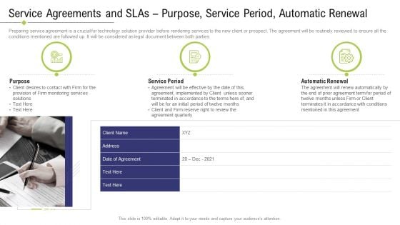 Technology Facility Maintenance And Provider Service Agreements And Slas Purpose Service Period Automatic Renewal Pictures PDF