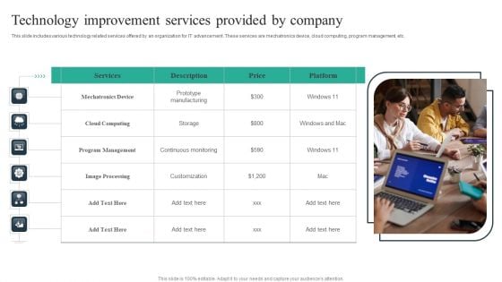 Technology Improvement Services Provided By Company Ppt Infographic Template Background Designs PDF