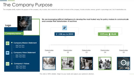 Technology Investor Financing Pitch Deck The Company Purpose Guidelines PDF