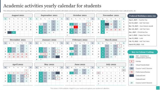 Technology Mediated Learning Playbook Academic Activities Yearly Calendar For Students Microsoft PDF