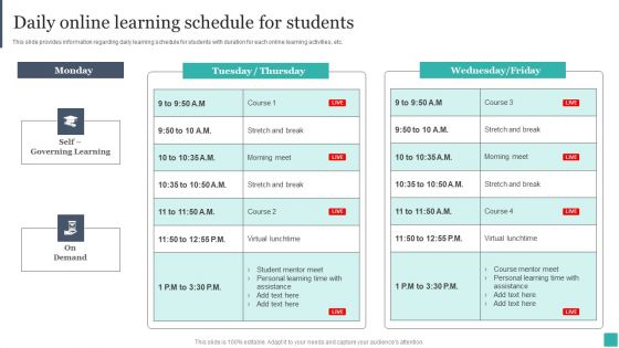 Technology Mediated Learning Playbook Daily Online Learning Schedule For Students Mockup PDF