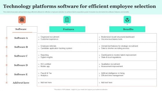 Technology Platforms Software For Efficient Employee Selection Elements PDF