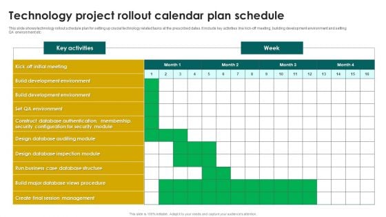 Technology Project Rollout Calendar Plan Schedule Portrait PDF