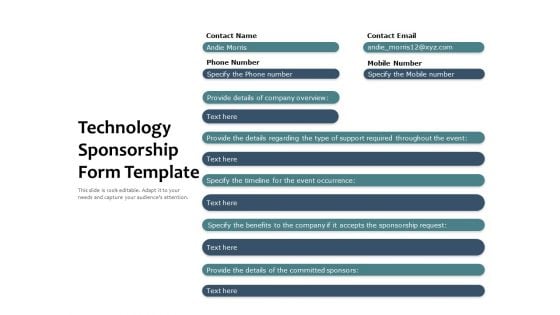 Technology Sponsorship Form Template Ppt PowerPoint Presentation Icon Backgrounds PDF