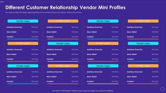 Technology Transformation Toolkit To Enhance Customer Service Different Customer Relationship Vendor Mini Profiles Mockup PDF