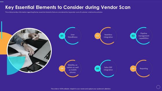 Technology Transformation Toolkit To Enhance Customer Service Key Essential Elements To Consider During Vendor Scan Pictures PDF