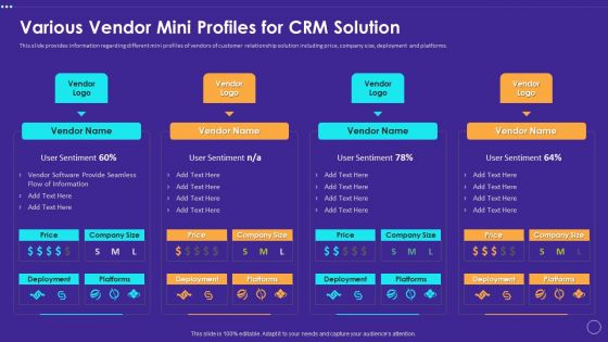 Technology Transformation Toolkit To Enhance Customer Service Various Vendor Mini Profiles For CRM Solution Professional PDF Technology Transformation Toolkit To Enhance Customer Service Various Vendor Mini Profiles For CRM Solution Professional PDF