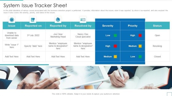 Technology Upgradation Action Plan System Issue Tracker Sheet Ppt Layouts Graphics Download PDF