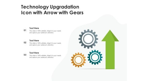 Technology Upgradation Icon With Arrow With Gears Ppt PowerPoint Presentation Gallery Background Image PDF