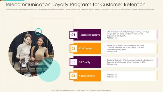 Telecommunication Loyalty Programs For Customer Retention Background PDF