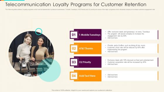 Telecommunication Loyalty Programs For Customer Retention Background PDF