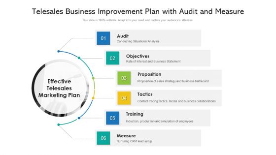 Telesales Business Improvement Plan With Audit And Measure Ppt PowerPoint Presentation Inspiration Example PDF