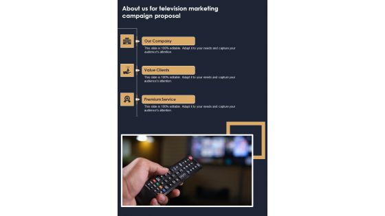 Television Marketing Campaign Proposal About Us One Pager Sample Example Document